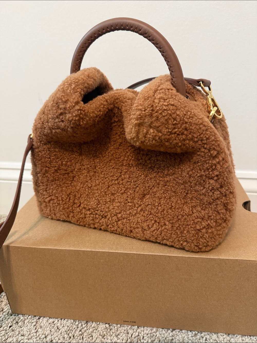 Elleme Baize Brown Shearling Tote Bag with Leather Handle